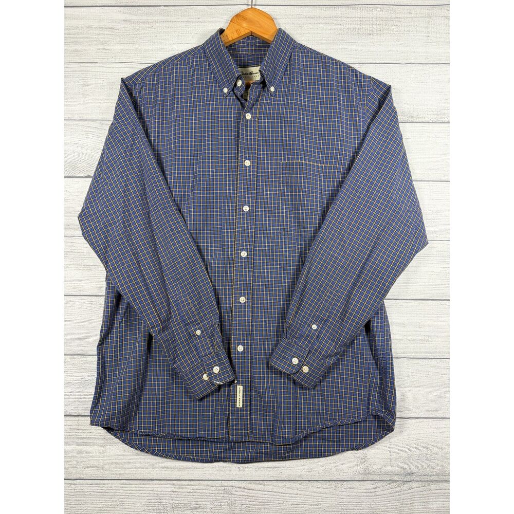 Eddie Bauer Men’s Medium Blue Yellow Plaid Cotton Button Down Shirt 4087
